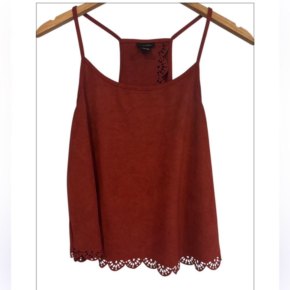 Rue 21 Faux Suede Cut out lace Trim Tank Top EUC
